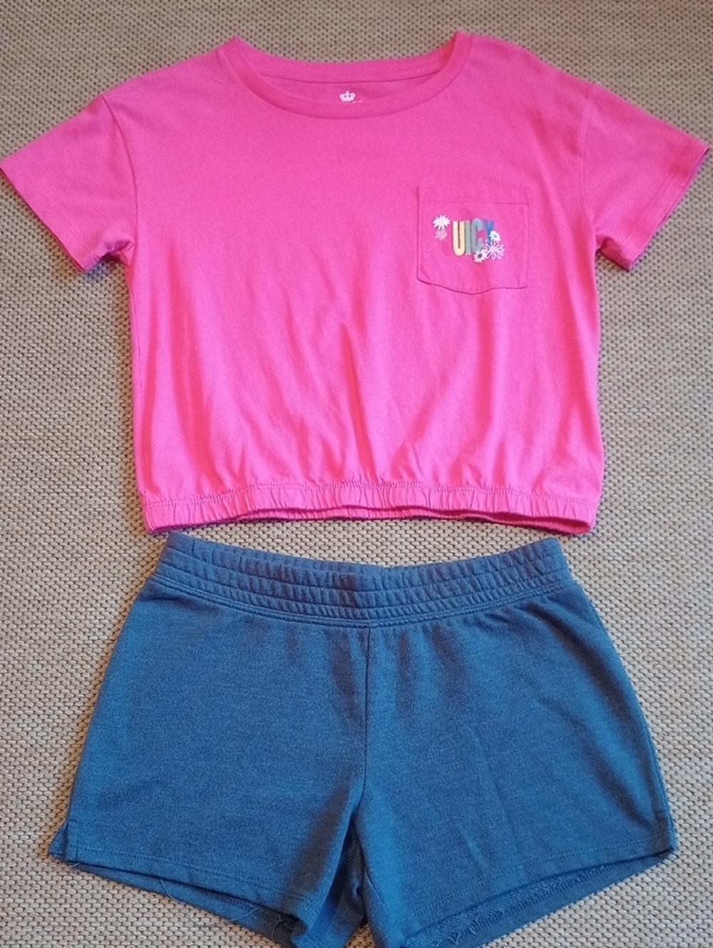 Juicy By Juicy Couture Pink Cropped Tee with Blue Shorts
